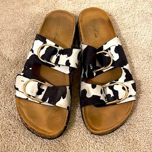 Cow print Jesus sandals / slides